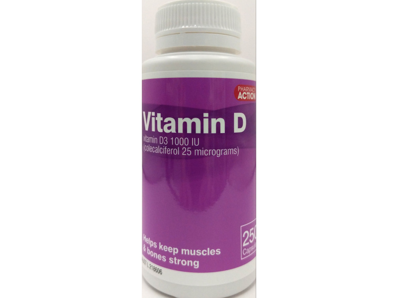 PHARMACY ACTION VITAMIN D 1000IU CAPSULES 250